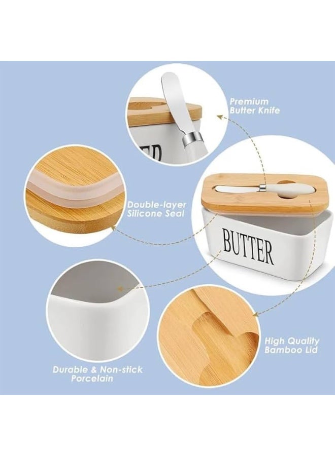 ناما طاجن او حافظة زبده بورسلين بغطاء خشب بامبو  مزودة بسكينه فرد استانليس بيد بورسلين  بتدخل الميكروييف - Image 4