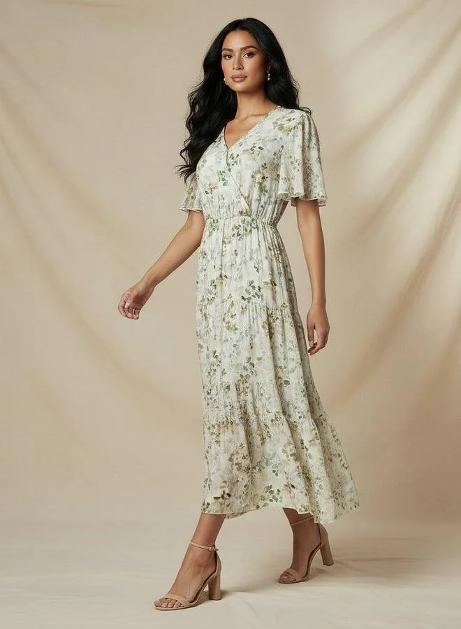 Splash FAV Tiered Midi Viscose Wrap Dress with Floral Print