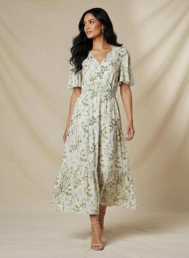 Splash FAV Tiered Midi Viscose Wrap Dress with Floral Print - Image 5
