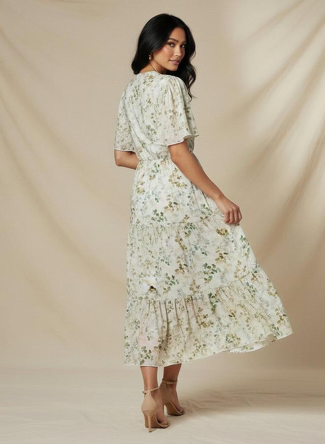 Splash FAV Tiered Midi Viscose Wrap Dress with Floral Print - Image 3