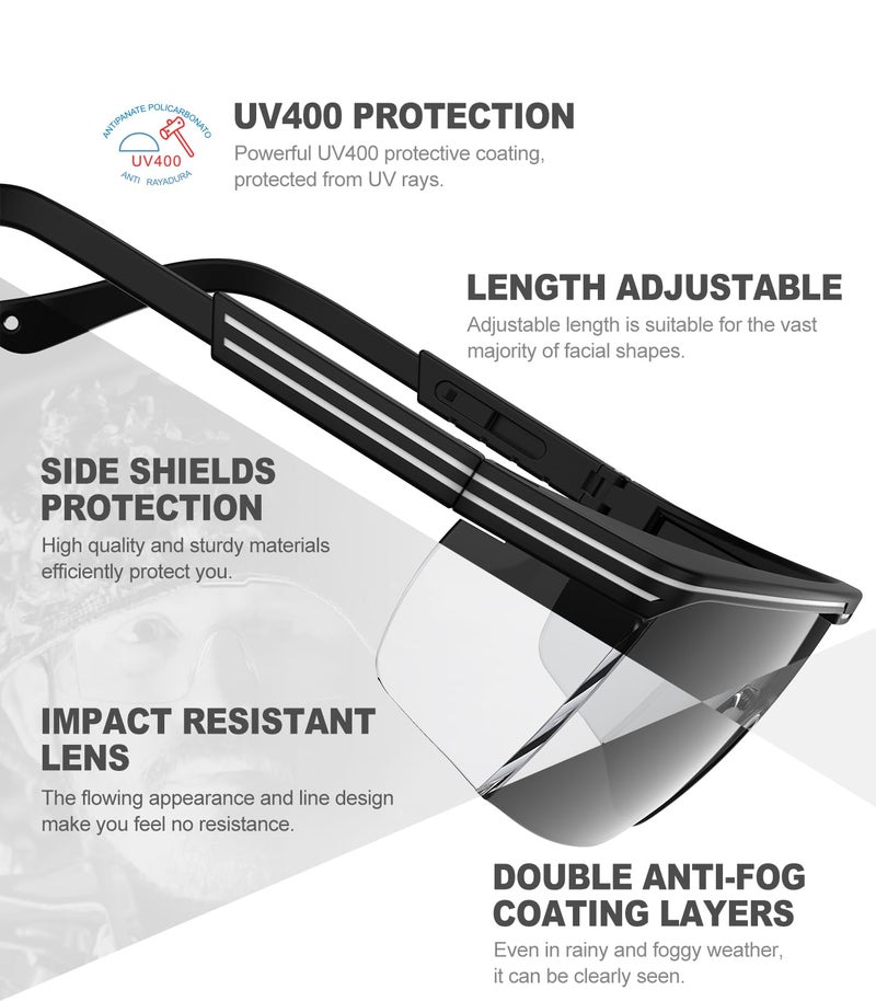 xaegistac Anti-Fog Safety Glasses with Side Shields,UV400 Protective Eyewear,Impact Resistant Safety Goggles for Men Women (Black Lens and Black Frame) - Image 4