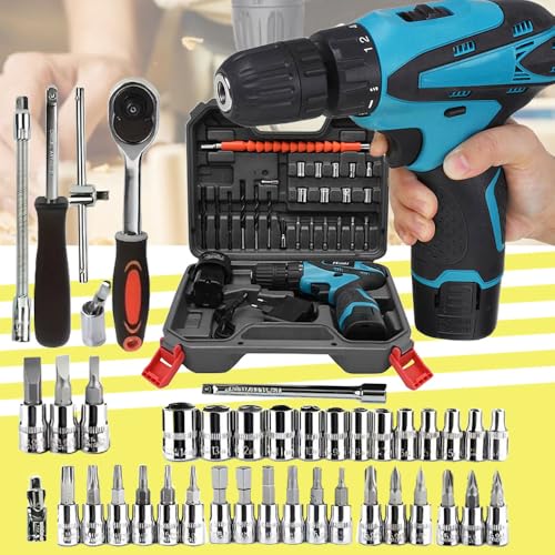 Galaxe Torque Portable Cordless Drill Set Wireless Impact Drills 12V Rechargeable Screwdriver Kits with Hand Tool Kit Socket Set For Repair (GLX12V46SS7, 74pcs tool kit) - Image 1