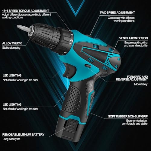 Galaxe Torque Portable Cordless Drill Set Wireless Impact Drills 12V Rechargeable Screwdriver Kits with Hand Tool Kit Socket Set For Repair (GLX12V46SS7, 74pcs tool kit) - Image 4