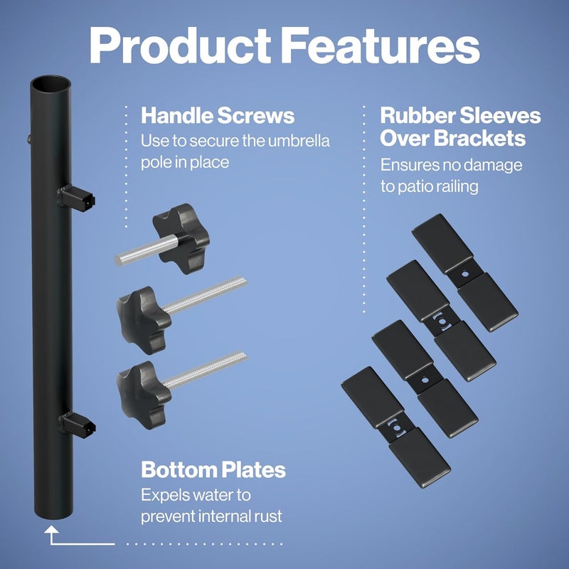 LOVE YOUR DECK Patio Umbrella Holder – Easy Installation - Space Saving Umbrella Holder Design - Outdoor Umbrella Base and Mount - Attaches to Railing Maximizing Outdoor Patio Space and Shade, Black - Image 5