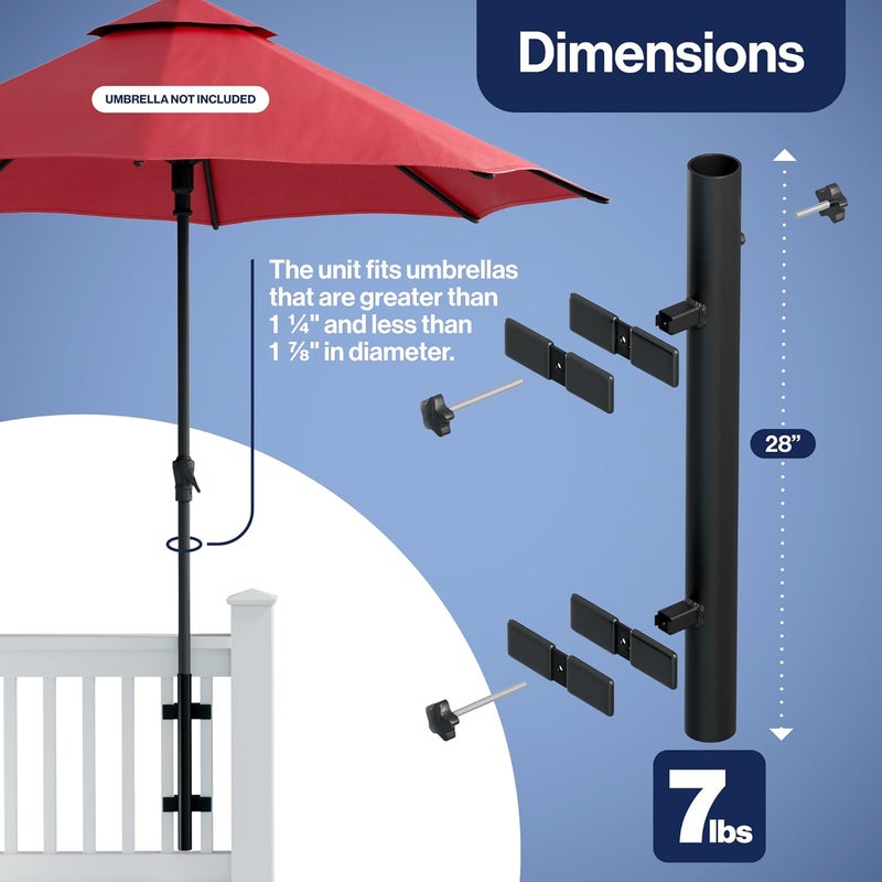 LOVE YOUR DECK Patio Umbrella Holder – Easy Installation - Space Saving Umbrella Holder Design - Outdoor Umbrella Base and Mount - Attaches to Railing Maximizing Outdoor Patio Space and Shade, Black - Image 3