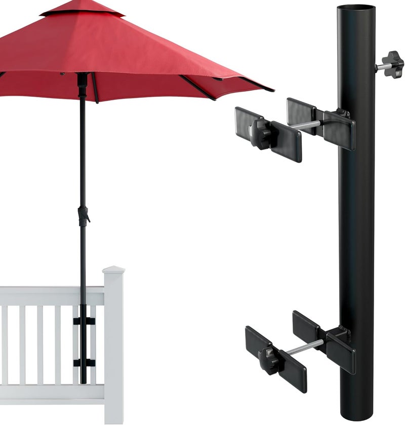 LOVE YOUR DECK Patio Umbrella Holder – Easy Installation - Space Saving Umbrella Holder Design - Outdoor Umbrella Base and Mount - Attaches to Railing Maximizing Outdoor Patio Space and Shade, Black - Image 1