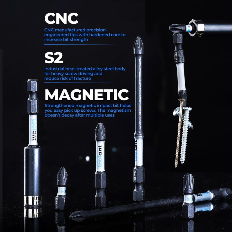 toolant 2 Inch Phillips Bit#2 Magnetic Anti Slip Impact Screwdriver Bits Set,20pcs Insert S2 Steel PH2 Driver Dit Set with CNC Machined Tips for Power Drill - Image 5