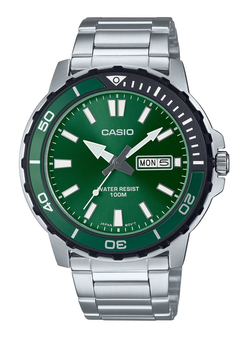 Casio Enticer Standard Analog Stainless Steel Green Dial Quartz MTD-125D-3AV Men's Watch - Image 1