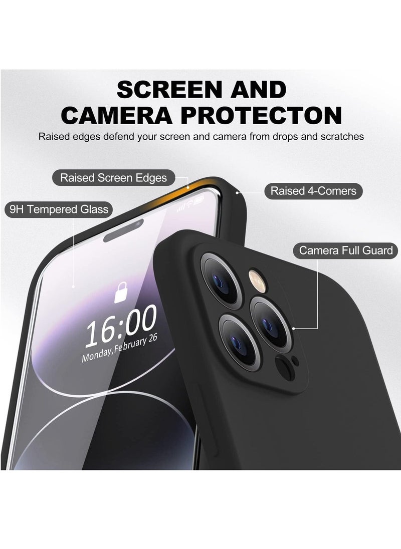 Raxoom Premium Liquid Silicone Case for iPhone 14 Pro 6.1-Inch with 2 Pcs 9H Tempered Glass Screen Protectors - Shockproof, Soft Touch, All-Round Camera Protection (Black) - Image 2
