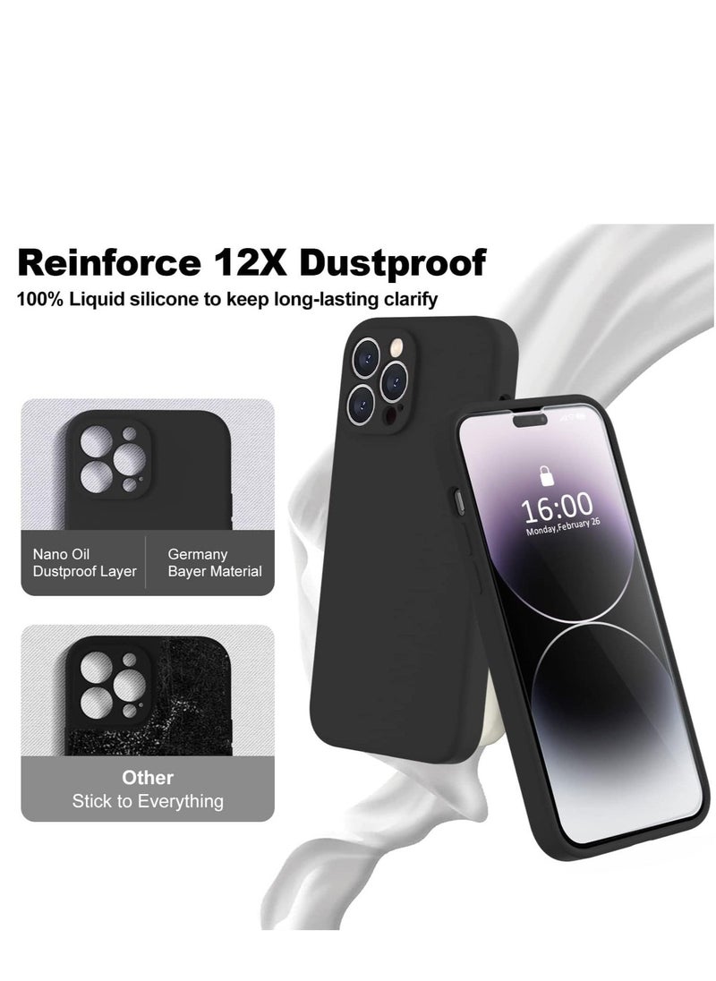 Raxoom Premium Liquid Silicone Case for iPhone 14 Pro 6.1-Inch with 2 Pcs 9H Tempered Glass Screen Protectors - Shockproof, Soft Touch, All-Round Camera Protection (Black) - Image 3
