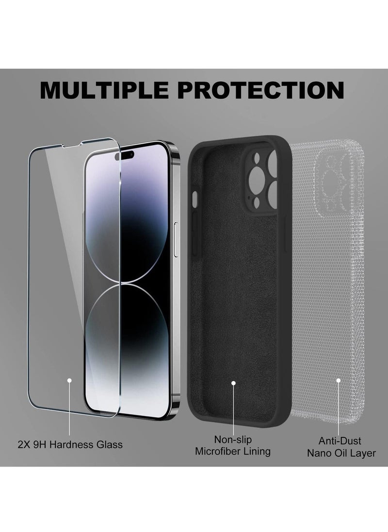 Raxoom Premium Liquid Silicone Case for iPhone 14 Pro 6.1-Inch with 2 Pcs 9H Tempered Glass Screen Protectors - Shockproof, Soft Touch, All-Round Camera Protection (Black) - Image 5