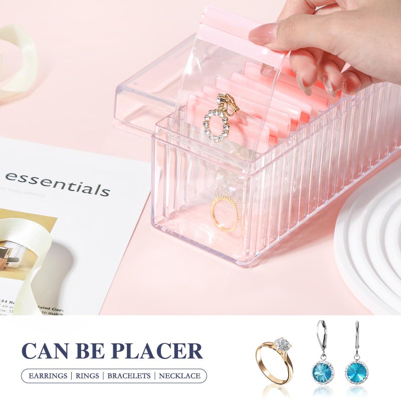 HOMEHIVE Acrylic Jewelry Box Organizer, Clear Jewelry Organizer Holder with 20 Portable Anti Tarnish Jewelry bags, Travel Jewelry Case for Earrings/Rings/Necklaces for Women Girls, Pink - Image 3