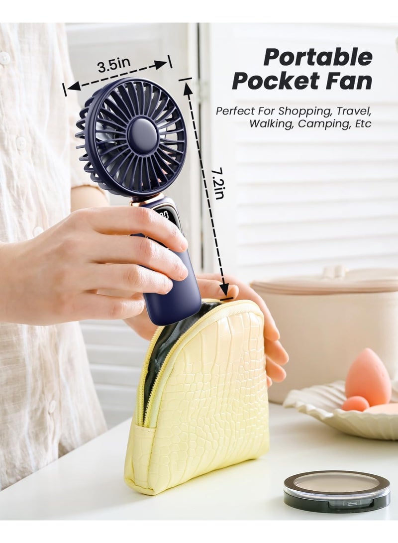 general Portable Handheld Fan, 4000mAh Battery Operated Fan with LED Display, Handheld/Neck/Desk 3 in 1 Personal Small Fans, 90° Foldable Desk Fan with Base, 5 Speed Makeup Lash Fan for Women Blue - Image 5