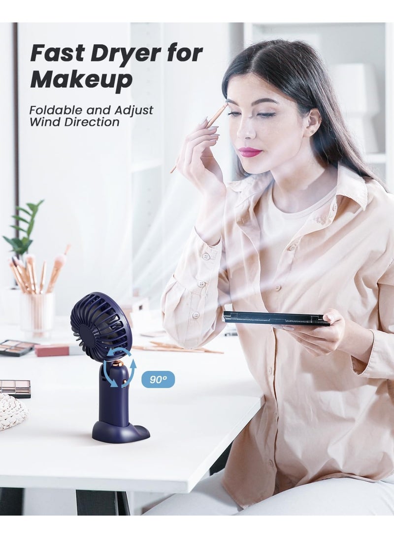 general Portable Handheld Fan, 4000mAh Battery Operated Fan with LED Display, Handheld/Neck/Desk 3 in 1 Personal Small Fans, 90° Foldable Desk Fan with Base, 5 Speed Makeup Lash Fan for Women Blue - Image 3
