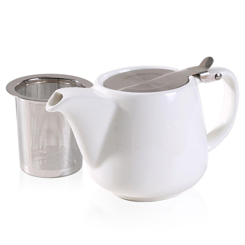 Auxmeware - Ceramic Teapot With Stainless Steel Infuser, Heat Resistant, Perfect Tea Maker, White, 500ml/17oz - Image 1