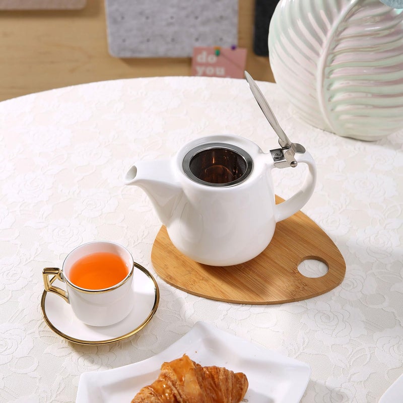 Auxmeware - Ceramic Teapot With Stainless Steel Infuser, Heat Resistant, Perfect Tea Maker, White, 500ml/17oz - Image 3