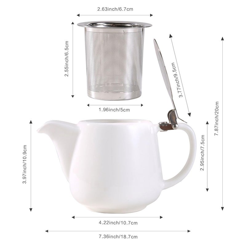 Auxmeware - Ceramic Teapot With Stainless Steel Infuser, Heat Resistant, Perfect Tea Maker, White, 500ml/17oz - Image 2