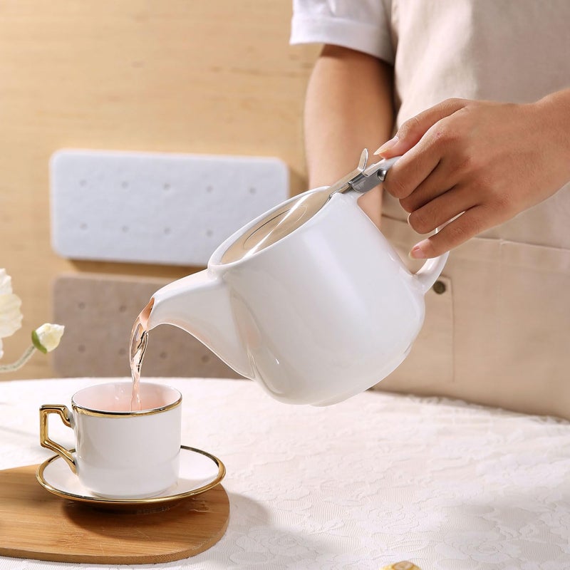 Auxmeware - Ceramic Teapot With Stainless Steel Infuser, Heat Resistant, Perfect Tea Maker, White, 500ml/17oz - Image 4