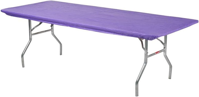 Kwik-Covers 6' Rectangle Plastic Table Covers 30" x 72", Bundle of 5 (Purple) - Image 1