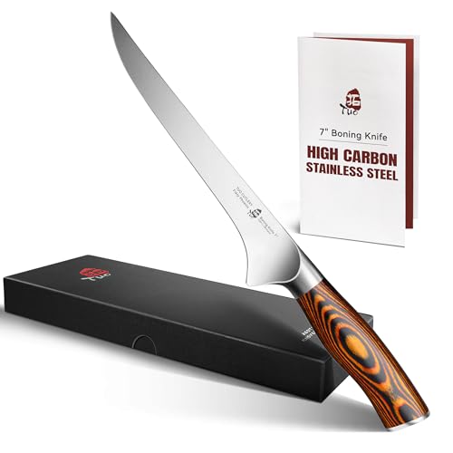 TUO Boning Knife, 7 inch Sharp Fillet Knife for Trimming Meat with Bones, Woodgrain Pakkawood Handle, High Carbon German Steel, Gift Box Included - Image 1