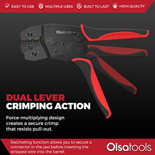 Olsa Tools Ratcheting Wire Crimper - Crimp Tool for Insulated Electrical Terminals Including Butt & Spade Types - Precision Wire Terminal Crimping Tool - Durable Professional Crimper - Part 1498 - Image 2