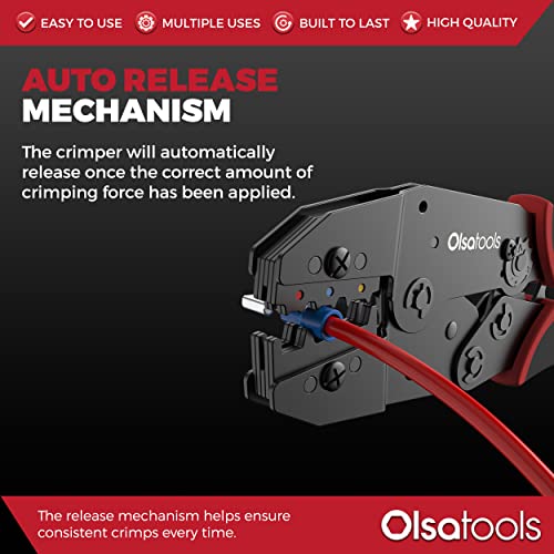 Olsa Tools Ratcheting Wire Crimper - Crimp Tool for Insulated Electrical Terminals Including Butt & Spade Types - Precision Wire Terminal Crimping Tool - Durable Professional Crimper - Part 1498 - Image 3