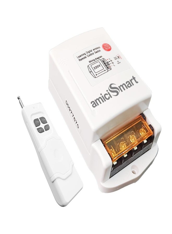 amiciSmart Wireless Remote Controlled Electrical Switch, 220V On/Off Switch with 1km Range for Tubewell, Pump, Motors, etc (3.5kW), White - Image 1