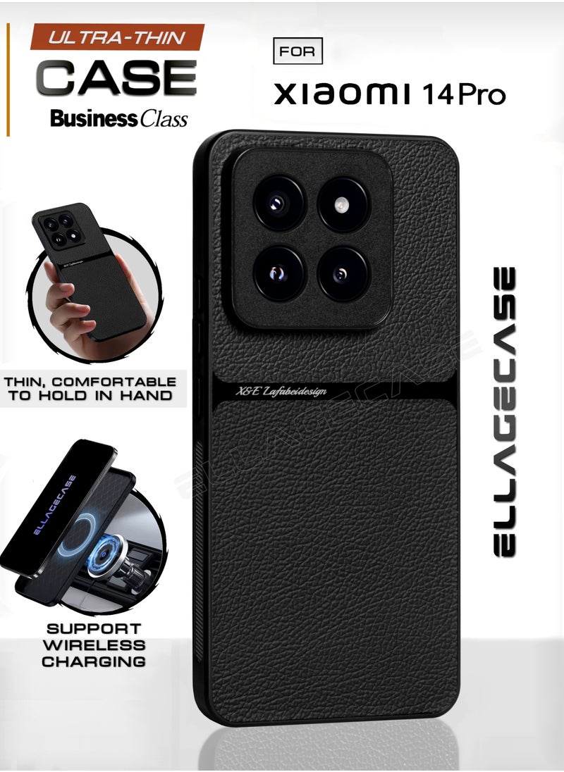 ELLAGECASE Business Class Case for Xiaomi 14 Pro, Ultra-Thin, Built-in Magnetic Plate, Wireless Charging, Shockproof, Full Camera Lens Protection  - Image 1