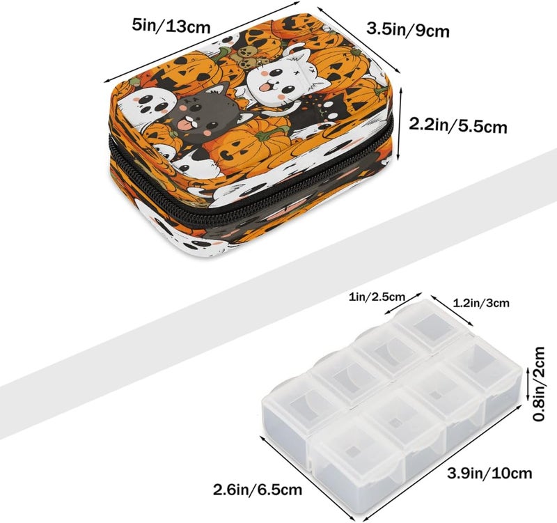 Animal Cat Halloween Pill Case Travel Pill Organizer Weekly 7 Day Portable with Zipper Medicine Box Pill Case for Vitamins, Birth Control,Fish Oils,Medication, Supplements - Image 2