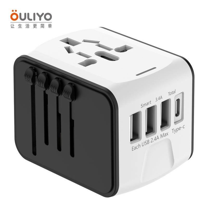 New Smart Recognition Output Converter Plug with 3 USB + TYPE-C for International Travel, Business, and Study Abroad