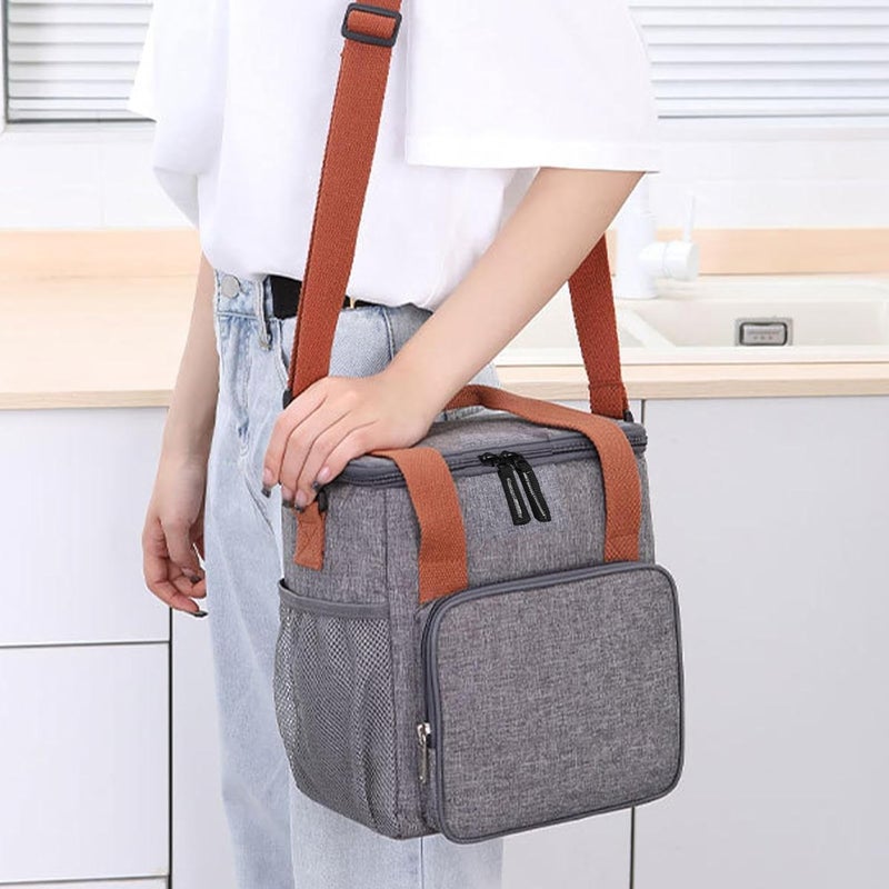 SaleOn SaleOn Pvc Fabric Lunch Bag, Reusable Grocery Bags, Food Storage Sack Tote Box, Adults, Women, Durable & Spacious Tote For Work, Picnic, Hiking With Adjustable Shoulder Strap (Grey), 9.2 Litre  - Image 3