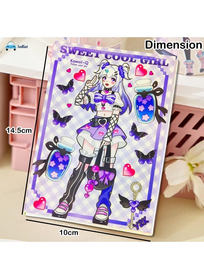 FunBlast Kawaii Stickers Book - 20 Sheets/400 Stickers, Korean Self-Adhesive Kawaii Sticker, Japanese Style Decorative Stickers, Cartoon Theme Sticker for Girls (Purple2) - Image 3