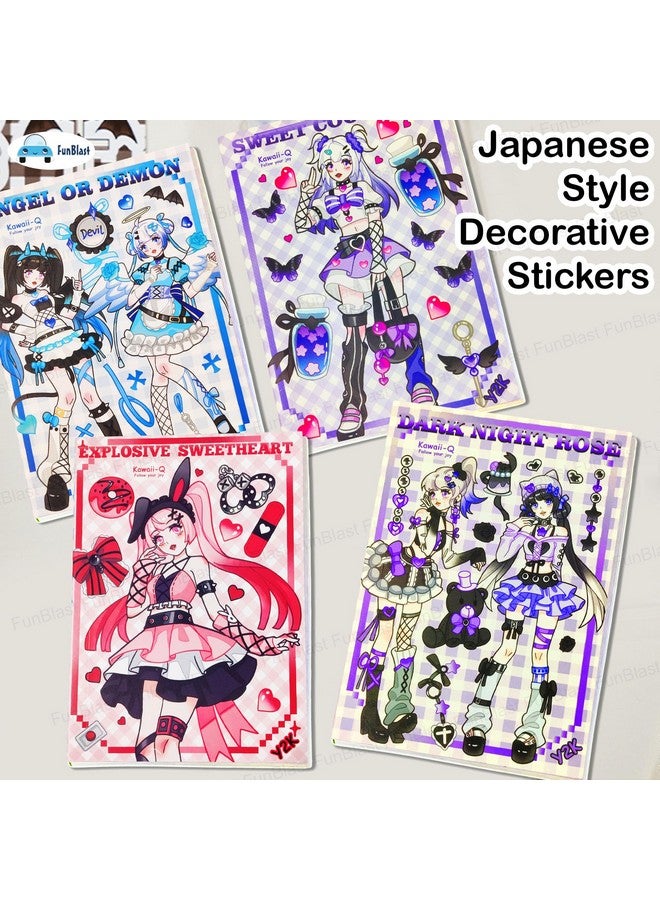 FunBlast Kawaii Stickers Book - 20 Sheets/400 Stickers, Korean Self-Adhesive Kawaii Sticker, Japanese Style Decorative Stickers, Cartoon Theme Sticker for Girls (Purple2) - Image 4