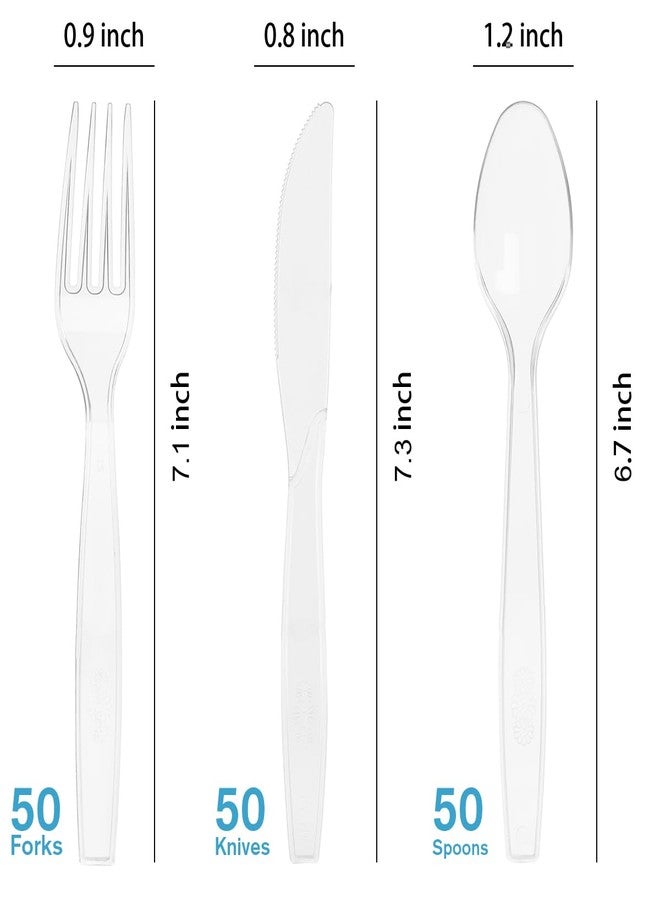 MOACOCK 150 Pcs Clear Plastic Silverware, Heavy Weight Plastic Forks Spoons Knives Disposable Utensils Cutlery Set for Wedding Party Supplies Everyday Use - Image 2