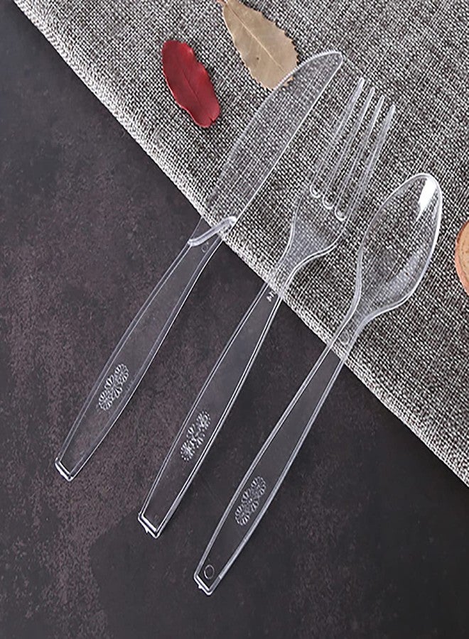 MOACOCK 150 Pcs Clear Plastic Silverware, Heavy Weight Plastic Forks Spoons Knives Disposable Utensils Cutlery Set for Wedding Party Supplies Everyday Use - Image 3