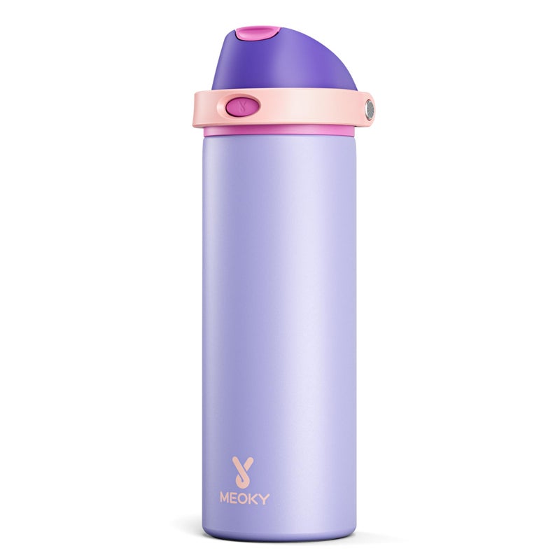 Meoky 24 oz Insulated Water Bottle for Women: Meoky Stainless Steel Metal Water Bottle with 2-in-1 Straw and Spout Lid - Leak Proof, Cold for 24 Hours, Protective Silicone Base, BPA-Free for School, Orchid - Image 1