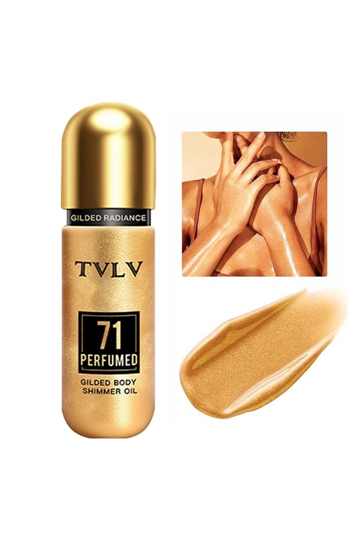 TVLV Body Shimmer Oil,Long Lasting Shimmer Body Oil,Body Oils for Face & Body,Face Brighten Glows Highlighters & Luminizers Body Makeup Shine Oil(Gold) - Image 1