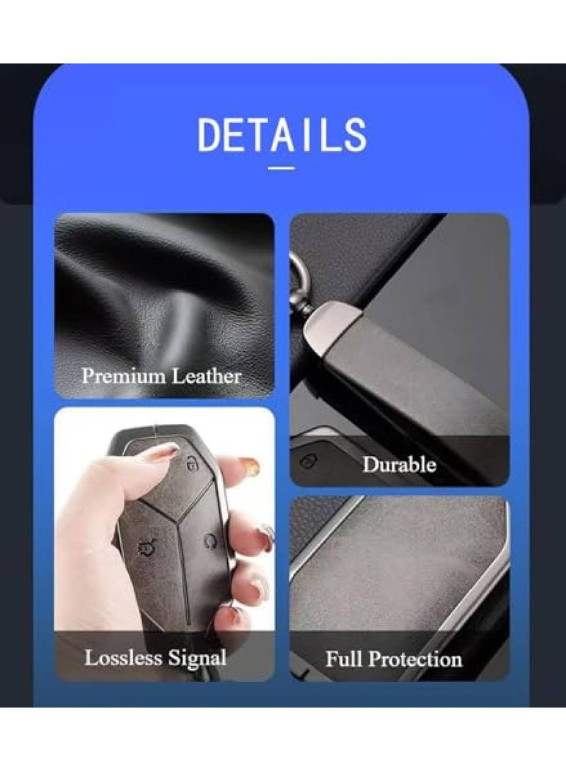 Adando Car Key Fob Cover with Leather Keychain for BYD Fang Cheng Bao Leopard 5/8, Tai 3/Tai, Premium Metallic Alloy Key Case Protector Automotive Accessories（Gray） - Image 5