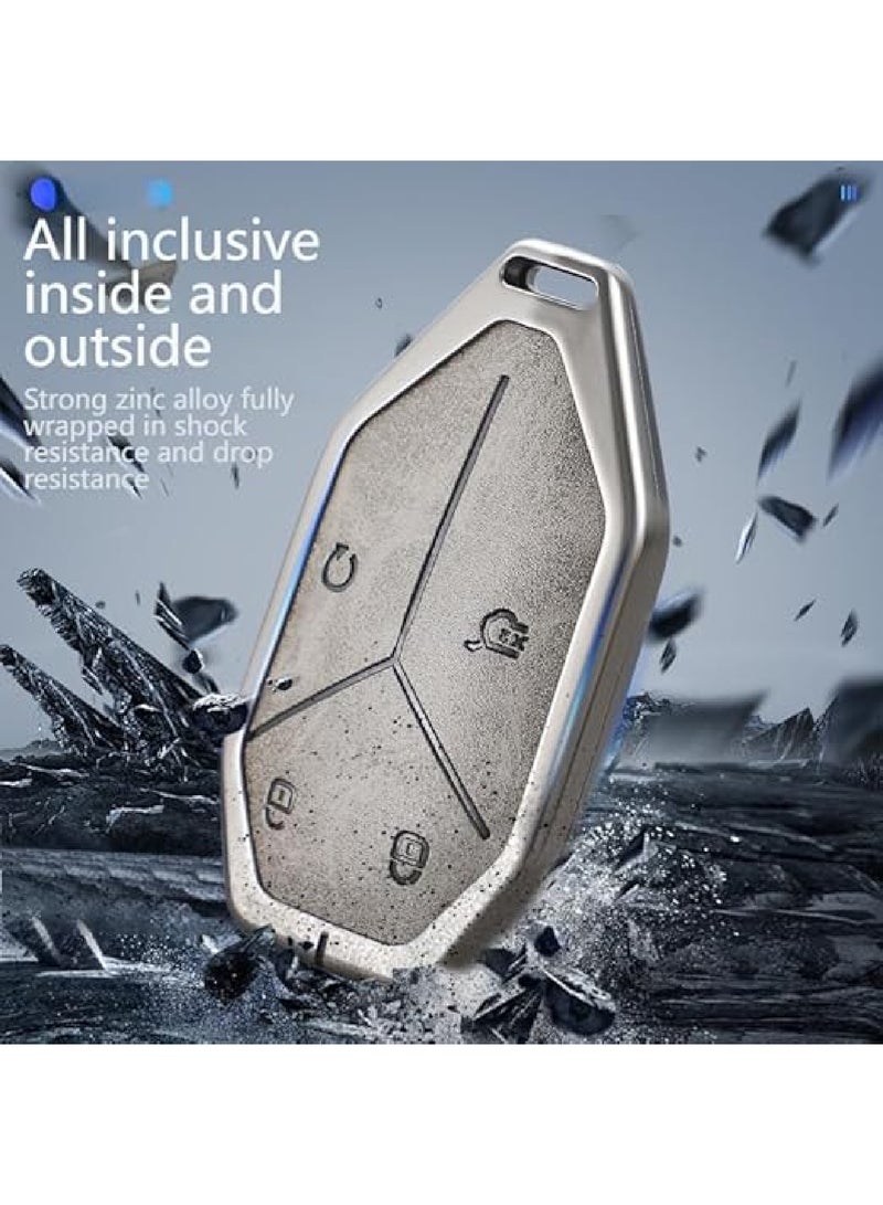 Adando Car Key Fob Cover with Leather Keychain for BYD Fang Cheng Bao Leopard 5/8, Tai 3/Tai, Premium Metallic Alloy Key Case Protector Automotive Accessories（Gray） - Image 4