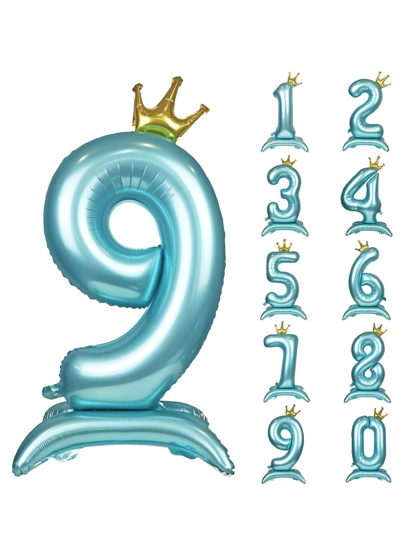 Home zone 32 Inch Crown Blue Digit Helium Foil Birthday Party Balloons Number 9  - Image 1