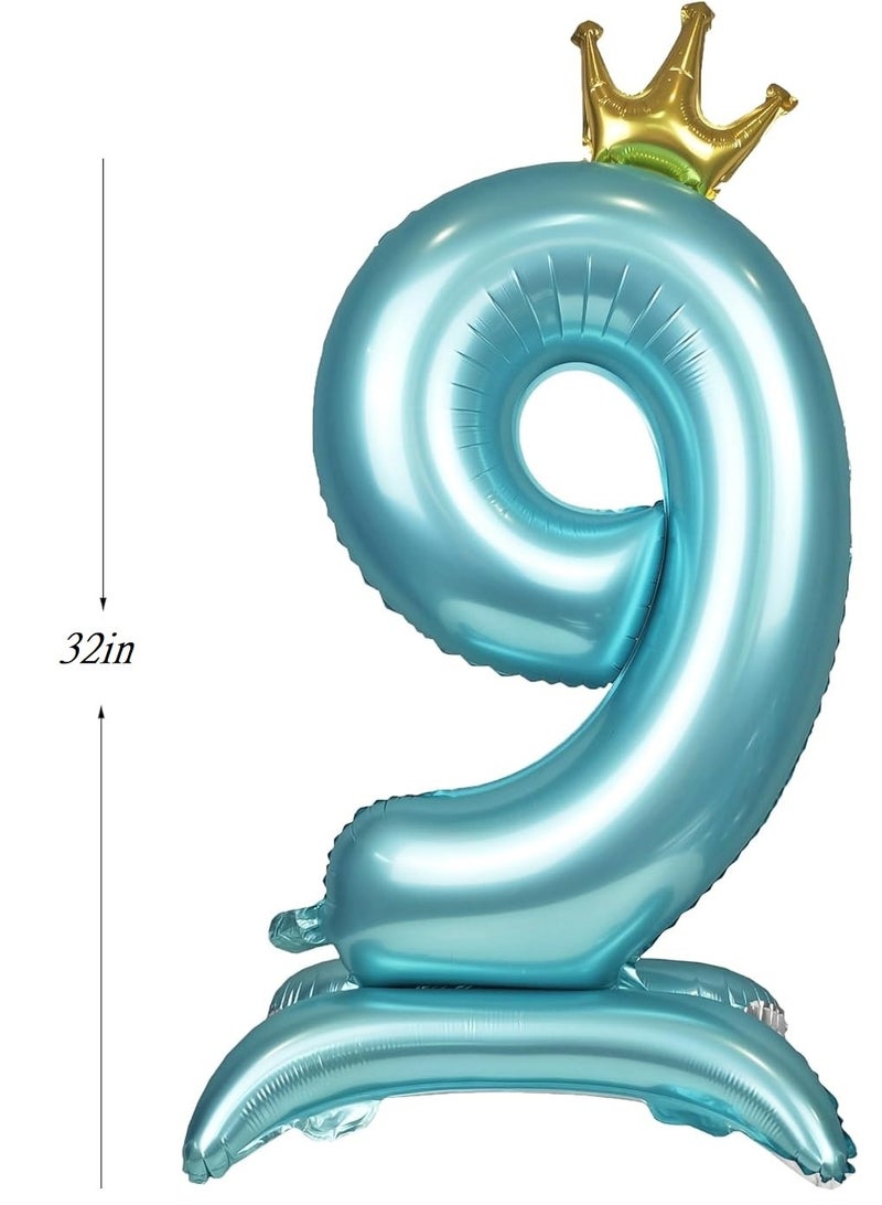 Home zone 32 Inch Crown Blue Digit Helium Foil Birthday Party Balloons Number 9  - Image 2