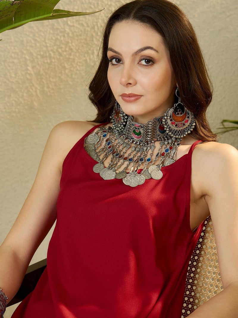 InWeave Women Shoulder Straps A-Line Kurta with Palazzos - Image 4