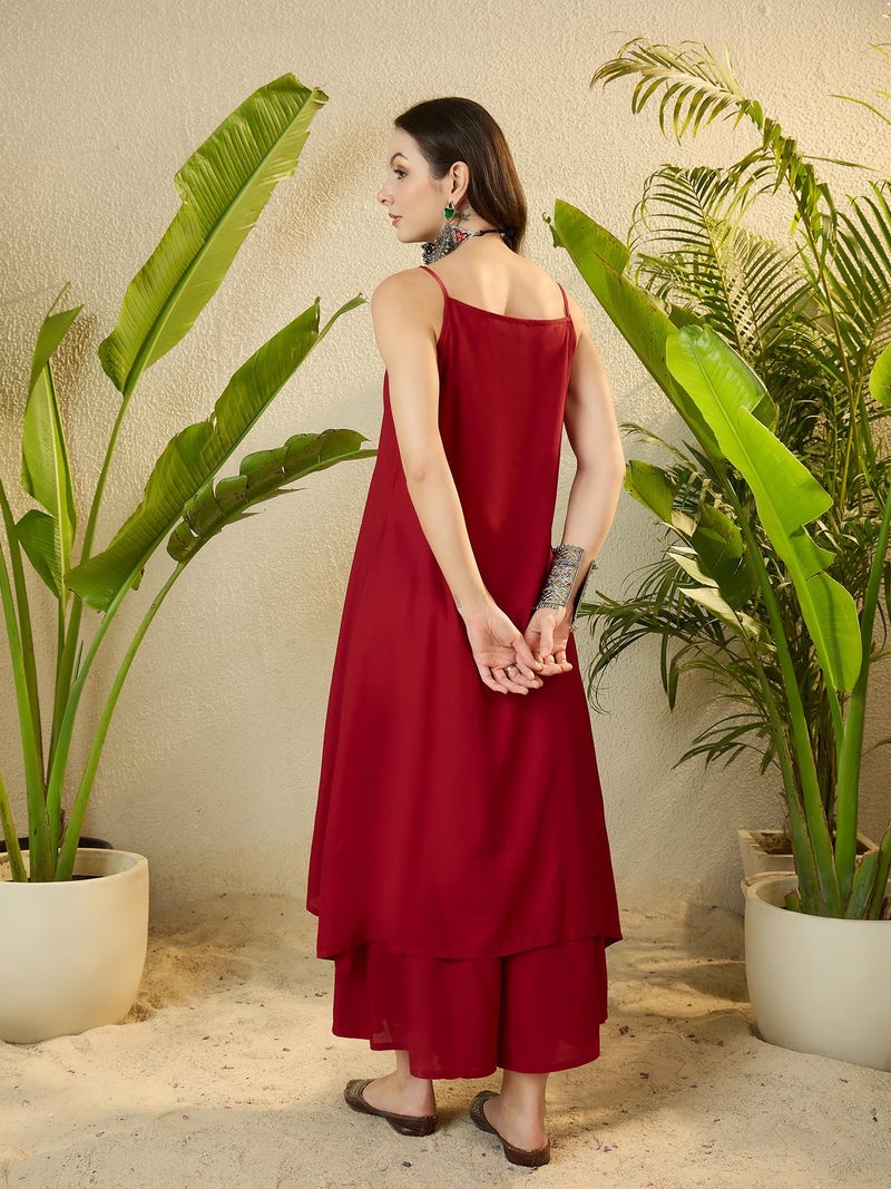 InWeave Women Shoulder Straps A-Line Kurta with Palazzos - Image 3