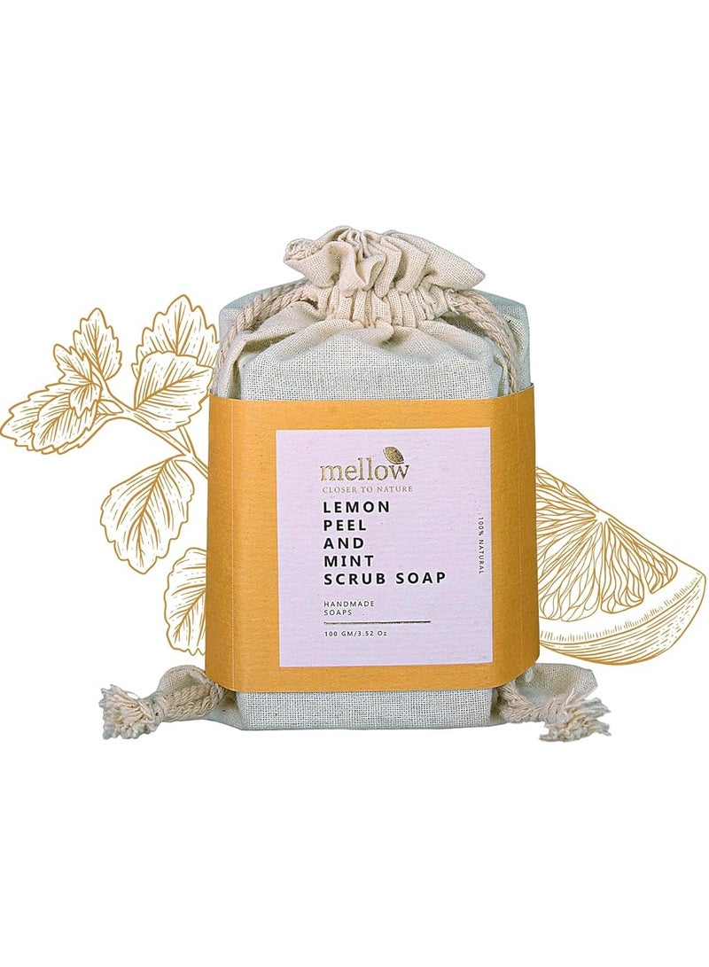 Mellow Lemon Peel Mint Body Scurb Soap 100gm - Image 1