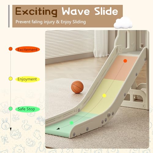 Baotree Toddler SlideKids Climber Slide with Storage Space and NonSlip StepsIndoor Outdoor Playset with Basketball Hoopa and TelescopeSlide for Toddlers Age 13 White - Image 5