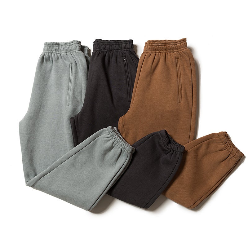 Plus Velvet Padded Men'S And Women'S Couples Pants Simple Solid Color Zipper Pocket Pants - Image 2
