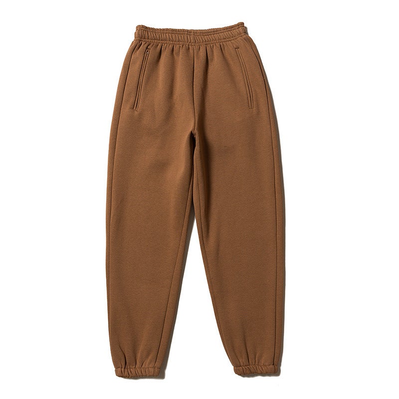 Plus Velvet Padded Men'S And Women'S Couples Pants Simple Solid Color Zipper Pocket Pants - Image 5