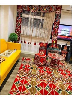 Egypt Antiques A set or majlis in the Arabic style, consisting of 1 curtain, 1 table, 4 pillows, 4 poufs, 100% handmade.  - Image 2