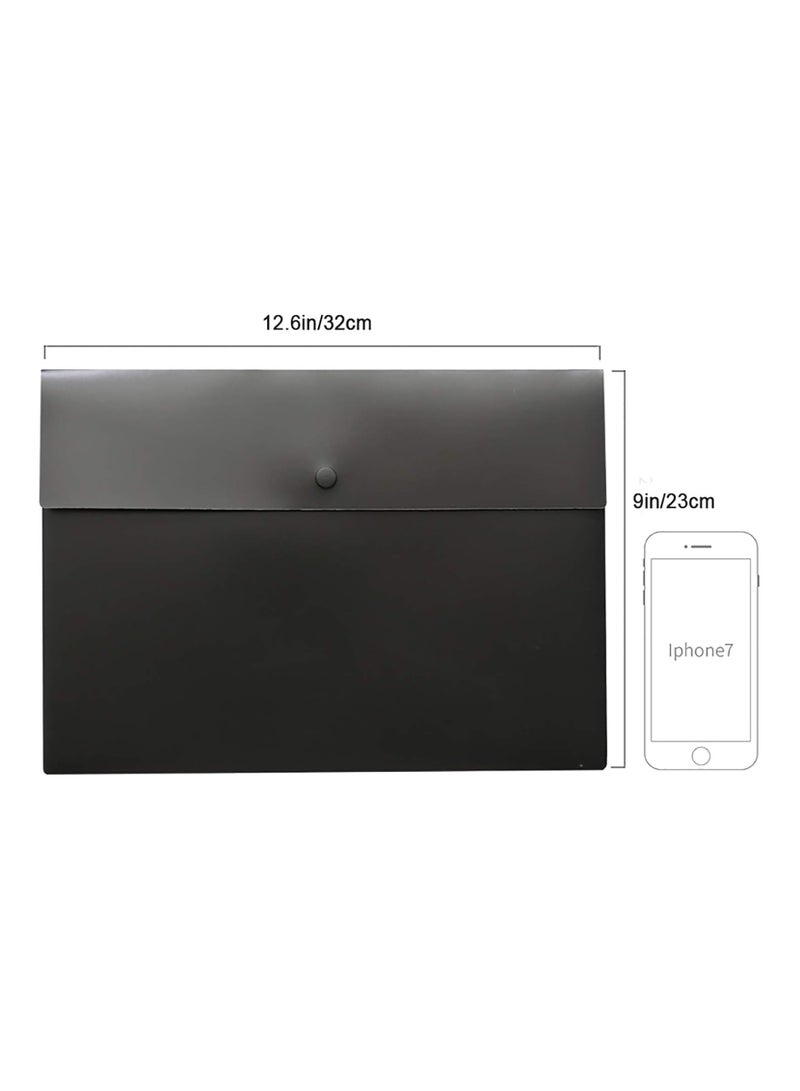 Poly File Folder Pockets File Jacket Plastic Envelope Flat Poly File Folder Pockets File Jacket Plastic Envelope Flat Document Letter Organizer with Snap Button Closure A4 Letter Size (Pack of 5, Black) - Image 2