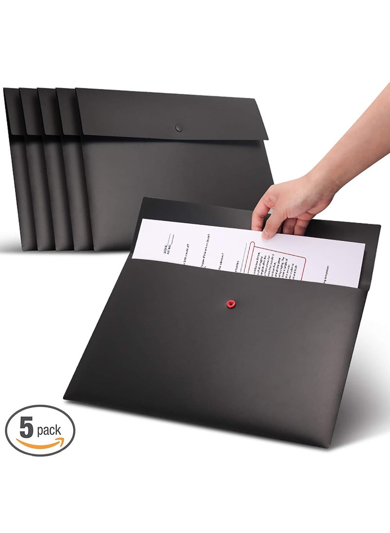 Poly File Folder Pockets File Jacket Plastic Envelope Flat Poly File Folder Pockets File Jacket Plastic Envelope Flat Document Letter Organizer with Snap Button Closure A4 Letter Size (Pack of 5, Black) - Image 3